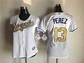 Women Kansas City Royals #13 Salvador Perez White Gold New Cool Base Stitched Baseball Jersey,baseball caps,new era cap wholesale,wholesale hats